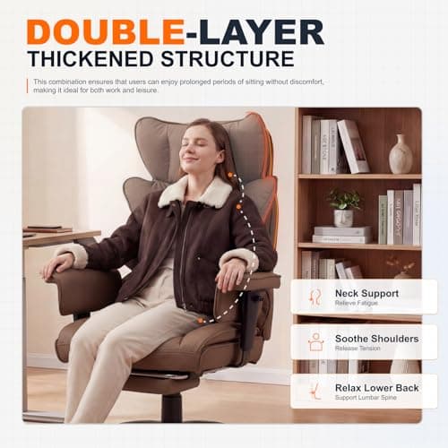 Dowinx Big and Tall Office Chair with Pocket Spring Cushion,High Back Computer Gaming Chairs with Adjustable Armrests,Executive Desk Chairs with Lumbar Support and Footrest,PU Leather-Brown