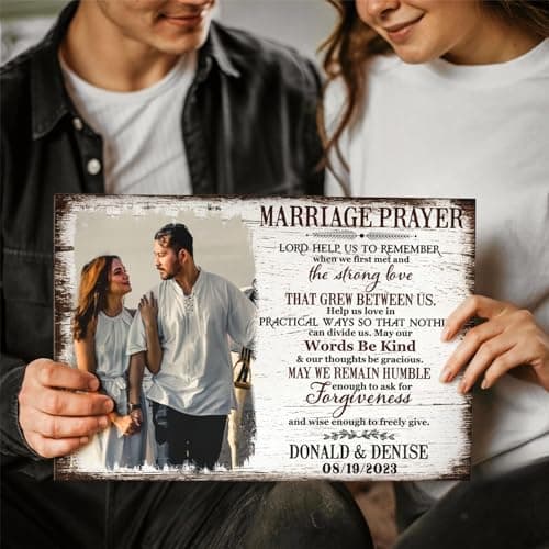 Dem Canvas Personalized Prints, Custom Photo and Name, Wedding Gifts for Couple, Anniversary Valentine Gift, Marriage Prayer Canvas, Engagement Gift (12x08)