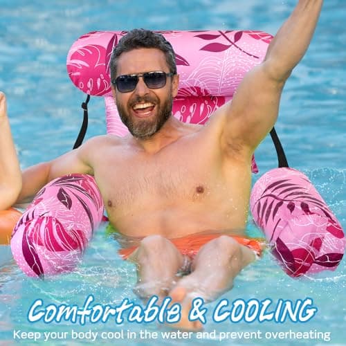Inflatable Pool Floats Adult Floating Lounge Chairs Blow up Pool Noodles for Adult Heavy Duty Swimming Tropical Plants Fun Pattern Floating Chair for Summer Water Beach Lake Party