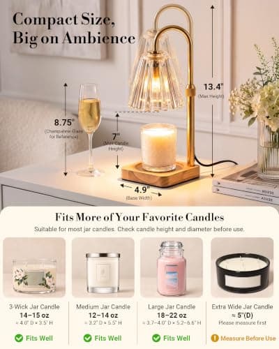 Candle Warmer Lamp with Timer Dimmer, Birthday Gifts for Mom Women Friend Sister, House Warming Gifts, Vintage Clear Wax Melt Warmer, Fall Decorations Office Apartment Dorm Room Home Decor