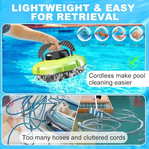 2026 Cordless Robotic Pool Cleaner - 120 Mins Automatic Pool Vacuum for Above Ground Pool & In - Ground Flat Pools up to 1000 Sq.Ft, Robot Pool Cleaner with Self - Parking Tech