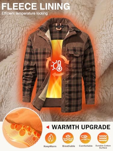 Gihuo Men's Long Sleeve Sherpa Lined Shirts Outdoor Warm Flannel Plaid Jacket Button Down Fleece Coats B0D8J55BZW