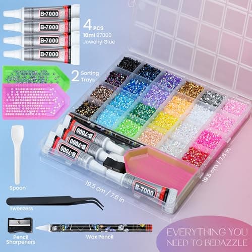 Muticolors 3mm Flatback Rhinestones with 4 Pcs B7000 Jewelry Glue & Tools for DIY Arts & Crafts Gifts 40000 Pcs Resin Jelly Rhinestones for Bedazzling, All-in-One Kit B0GGQVV82X