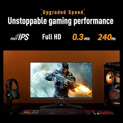 ASUS TUF Gaming Series 5 24.5” 1080P Monitor (VG259QM5A) – Full HD, Fast-IPS, 240Hz, 0.3ms, G-SYNC Compatible, FreeSync Premium, 99% sRGB, DisplayWidget, Gaming AI, 3 yr Warranty