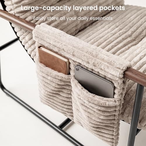 Comfy Accent Chair Cozy Reclining Sleeper Oversized Recliner Arm Chairs for Living Room Modern Lounge Armchair with Wood Armrests Sturdy Upholstered Single Sofa for Bedroom Home Office