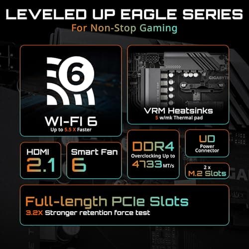 GIGABYTE B550 Eagle WIFI6 Motherboard, Supports AMD AM4 Ryzen 5000 Processors, ATX, DDR4, 2X M.2, PCIe 4.0, WIFI6, 1GbE LAN, EZ-Latch