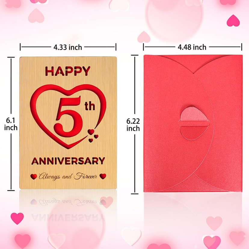 5 Year Marriage Anniversary Card Gifts for husband Wife, Wooden Happy 5th Anniversary Card for Her Him, Always and Forever Fifth Wood Wedding Cards for Men