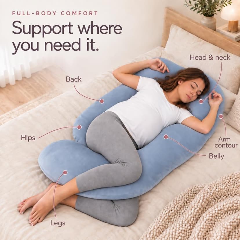 MOON PARK Pregnancy Pillows for Sleeping - U Shaped Full Body Maternity Pillow with Removable Cover - Support for Back, Legs, Belly, HIPS - 57 Inch Pregnancy Pillow for Women - Grey