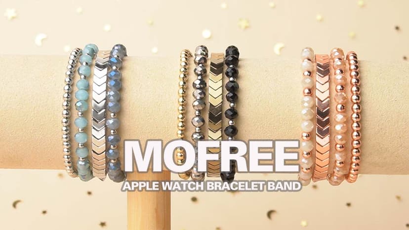 MOFREE Beaded Bracelet Compatible with Apple Watch Band 38mm/40mm/41mm/42mm, Fashion Elastic Stretch Women Bands for iWatch Series 11/10/9/8/7/SE/6/5/4/3/2/1 iPhone Watch Strap Bands Rose Gold