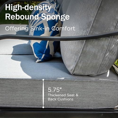 PHI VILLA 6 PCS Patio Furniture Sets with 2*Swivel Cushioned Sofa Chairs, 2* Leg Chairs, 1 * 3-Seat Wide Deep Seating Bench and 1*Coffee Table, Outdoor Conversation Set for 7 Person(Grey)