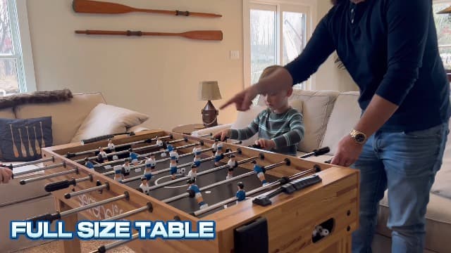 SereneLife 48in Competition Sized Foosball Table - Height Adjustable Arcade Soccer Set for Home, Game Room, Man Cave - Includes 2 Balls & 2 Fold-Out Cup Holders, Natural