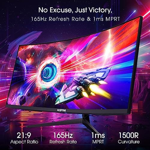 Sceptre 34-Inch Curved Ultrawide WQHD Monitor (3440 × 1440), R1500, up to 180Hz/165Hz, DisplayPort x2, 99% sRGB, 1ms, Built-in Speakers, Machine Black, 2025 (C345B-QUT168)