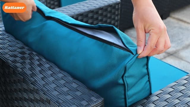 Outdoor Patio Furniture 60000 BTU Outdoor Propane Fire Pit Table Patio Furniture Set 45 In Outdoor Fire Pits 7 Pieces Patio Sofa Outdoor Chairs Anti-slip Cushions Waterproof Covers, Peacock Blue