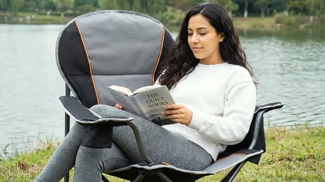NEWBULIG Oversized Folding Camping Chair for Adults, Portable Outdoor Collapsible Chairs, 500 LBS Heavy Duty Support, with Cup Holders, for Lawn, Fishing, Hiking, Black