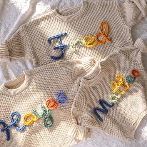 Personalized Baby Sweater with Name,One Birthday Gift,Custom Name Embroidered Knit Sweater,Newborn Baby Girl Boy Sweater,Monogrammed Newborn Gifts