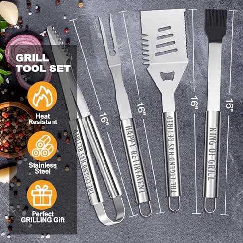 Retirement Gifts for Men, Retired Gifts for Men, Dad, Grandpa, Coworker, Teacher, Boss, Grilling Accessories, Heavy Duty Stainless Steel Grill Set BBQ Grill Tools for Outdoor Grill with Aluminum Case