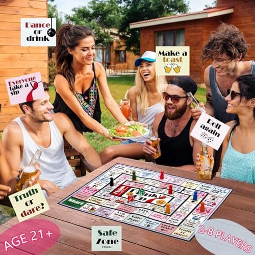 Drinking Board Games for Adults Girls Night,Waterproof Leather Mat Drinking Games,Party Interactive Drinking Game Playmat, Bachelorette Party,Family Play or Any Occasion,Age 21+,2-8 Players
