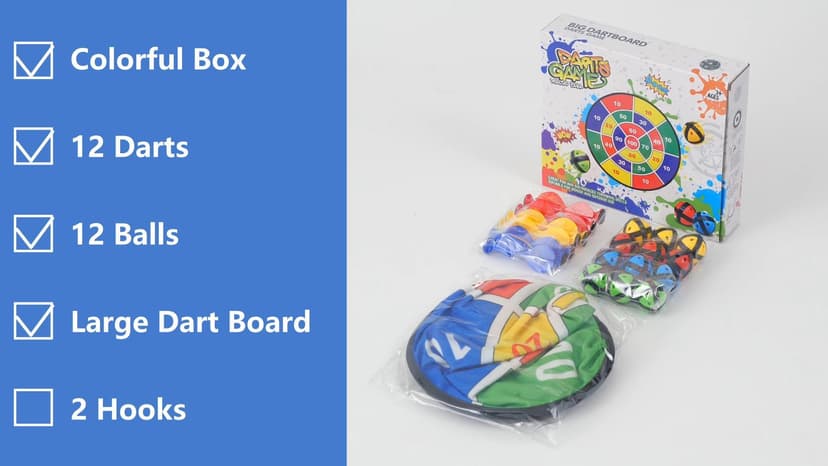Dart Board Games for Kids Ages 3-12, Sticky Dart Board with 12 Balls & 12 Darts, Indoor Outdoor Toys for Boys, Party Birthday Gifts
