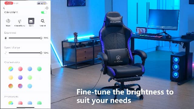 GTPLAYER RGB Gaming Chair with Speakers - LED Computer Game Chair for Adults, PC Home Office Chairs with Footrest & Lights, Reclining Desk Chairs, Dark Black