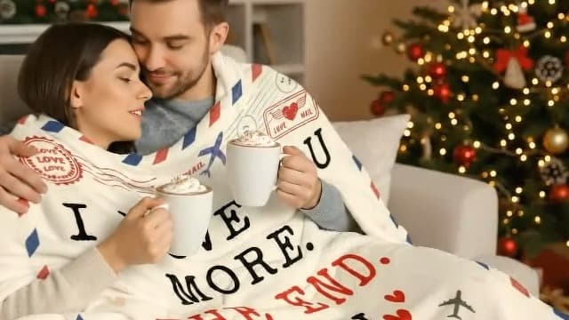 Christmas Anniversary Couple Gifts for Women - I Love You More Soft Fleece Throw Blanket 50x60 in - Birthday Romantic Gifts for Girlfriend Boyfriend Wife Husband, I Love You Gift for Him Her