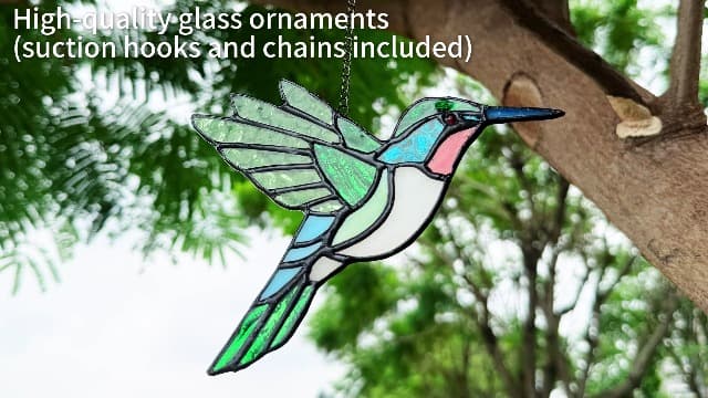 Handmade Copper Foil Art,Birthday Anniversary Gift For Mom Grandma Wife Mother In Law,Bird Lovers Sun Catcher Decor,6 Inch 2 Pcs Hummingbird Stained Glass Window Hanging Suncatchers,Gifts for Women B0FBM1D77B