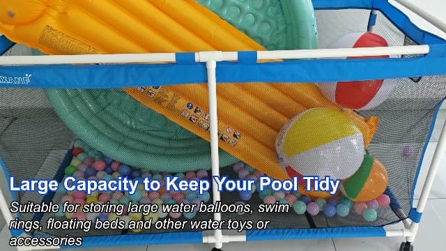 Pool Storage Bin - 235 Gallon 69" L Extra Large Pool Float Storage Organizer with Heavy Duty Tear & Sunlight Resistant Nylon Mesh, 360° Rolling Pool cart for Noodles,Toys,Floats,Balls