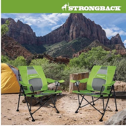 STRONGBACK Camping Chair Guru Heavy Duty Camping Chairs with Lumbar Support - Backpack Folding Camp Chair - Lime Green