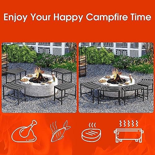Heavy Duty Curved Fire Pit Bench Set of 4, Metal Outside Seating, Outdoor Steel Backless Benches for Garden, Patio, Porch, Backyard, Plant Stand