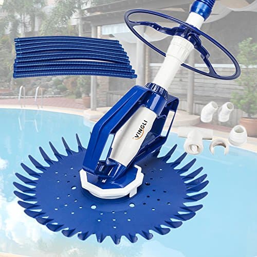VINGLI Pool Vacuum Above Ground Indoor Outdoor Automatic Swimming Pool Cleaner Sweep Sweeper with 33FT Hoses (Nave Blue)
