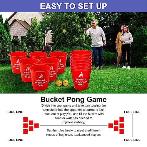 Aivalas Yard Pong Outdoor Games, Giant Yard Games Set with 12 Buckets and Balls for Adults and Family, Toss Game Throwing Games for Beach, Camping, Lawn and Backyard