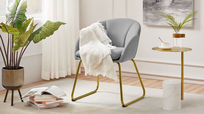Yaheetech Flower Shape Velvet Vanity Chair, Modern Side Chair Armchair with Golden Metal Legs for Living Room/Dressing Room/Bedroom/Home Office/Kitchen, Gray