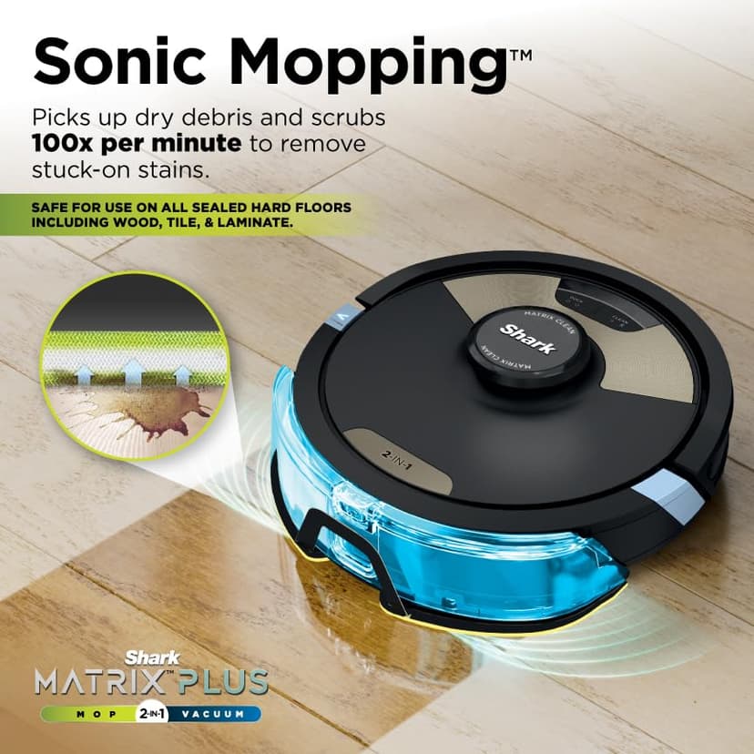 Shark Robot Vacuum & Mop Combo, Powerful Suction, Matrix Plus, 60-Day Debris Capacity, HEPA Bagless Self Empty Base, Sonic Mopping, Home Mapping for Pet Hair - Carpets & Hardfloor, AV2610WA