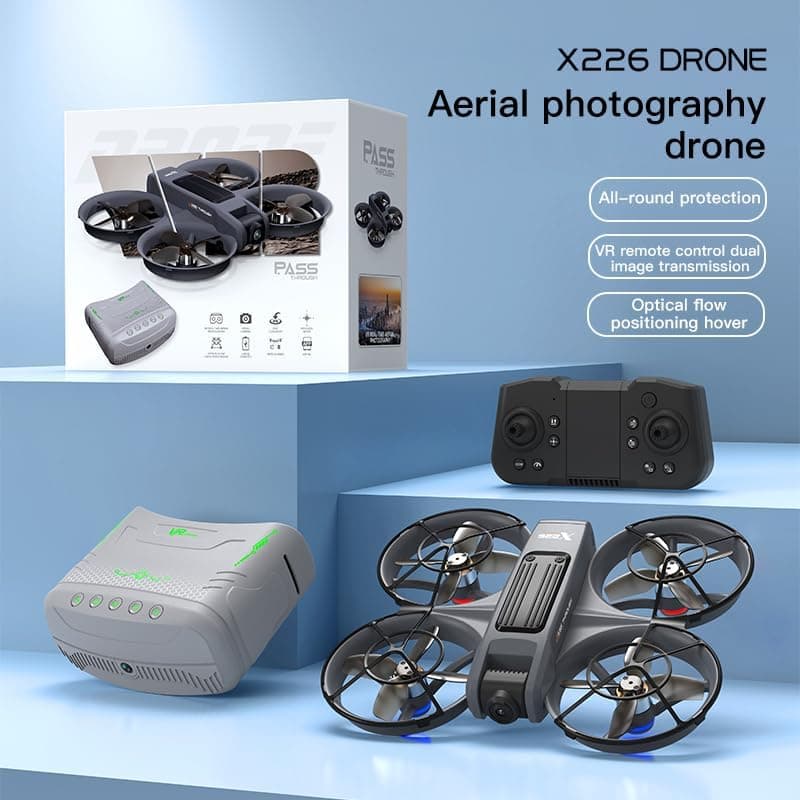 VR FPV Hobby Drone with VR Goggles, One Key Takeoff/Landing, APP Control, Brushless Motor, Dual Batteries, Beginner-Friendly Quadcopter with Propeller Guards, Altitude Hold, Optical Flow Positioning, Dual Cameras & LED Night Lights, a first-person view