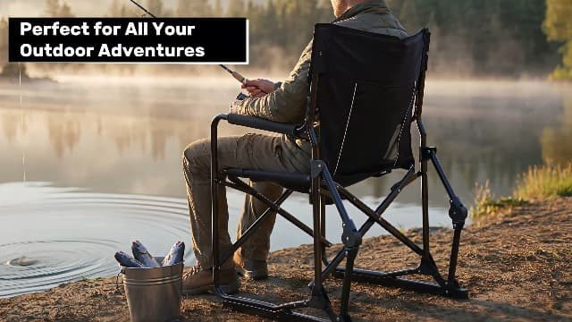OLIXIS Outdoor Folding Rocking Chair for Adults, Portable Camping Lawn Chair with Mesh Back, Waterproof Armrests & Sturdy Frame, Foldable Seat for Patio, Beach, Camping, Black