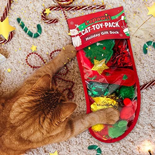 Cat Christmas Stocking, 10 Pack Gifts for Christmas, Interactive Feather Toy with Catnip, Cat Ball Toys, Crinkle Balls, Mice Toys for Indoor Cats & Kitten