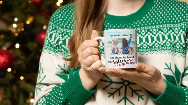 Elido Store Personalized 3 Friends Custom Mug, Side By Side Or Miles Apart Friends Are Always Close At Heart Coffee Mug Gifts For Women, Besties, Soul Sister, Friendship Mugs Custom Names 11oz, 15oz