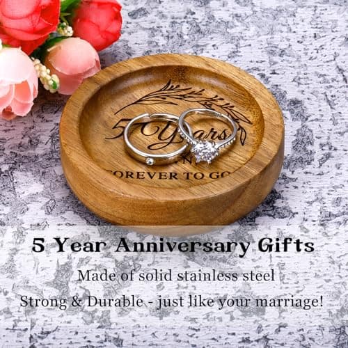 Wood Ring Dish 5 Year Anniversary Wood Gifts for Him Her - 5th Anniversary Wedding Gifts for Wife Husband, 5 Year Marriage Aniversario Wooden Jewelry Dish for Women Men, Fifth Aniversario Ideas