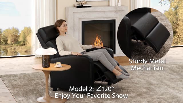 Yaheetech Recliner Chair PU Leather Recliner Sofa Home Theater Seating with Lumbar Support Overstuffed High-Density Foam & Pocket Springs, Push Back Recliners Armchair for Living Room