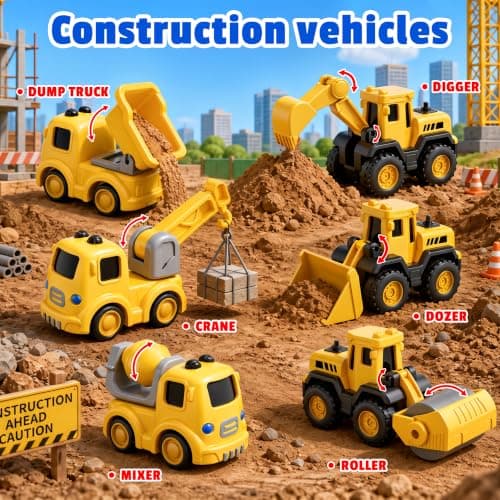 Transport Carrier Vehicle Toddler Toy with Light & Music, Excavator Dump Truck Bus Kids Gift for Boys and Girls (Yellow) Funwee 7-in-1 Construction Truck Toy w/ 6 Pull Back Cars & Track, Ages 1-5+ B0H9RSRFL7