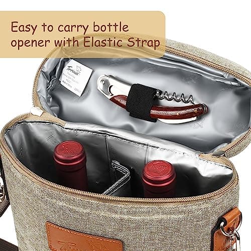 Tirrinia 2 Bottle Wine Gift Tote Carrier - Leakproof & Insulated Padded Versatile Wine Cooler Bag for Travel, BYOB Restaurant, Wine Tasting, Party, Dinner,Gift for Wine Lovers,Grey