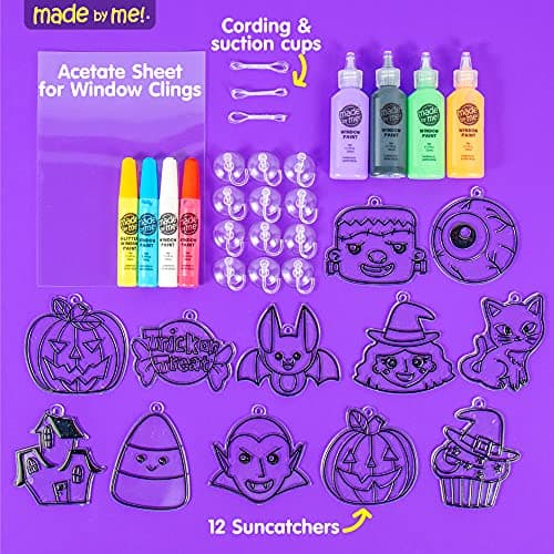Made By Me Create Your Own Halloween Window Art by Horizon Group USA, Make 20 Projects, Includes Suncatcher Frames & Window Clings, Glow-in-The-Dark Paint, Paint Tubes, Suction Cups & Cording,Multi
