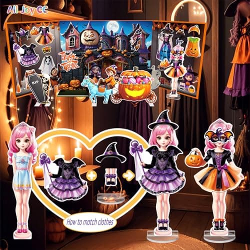 Halloween Magnetic Dress Up Dolls for Kids, Spooky Witch & Pumpkin Fairy Costume Dress Up Set with 3D Haunted House Scene, Travel Activity Toy Gift for Toddler Girls & Boys Ages 3 4 5 6 7