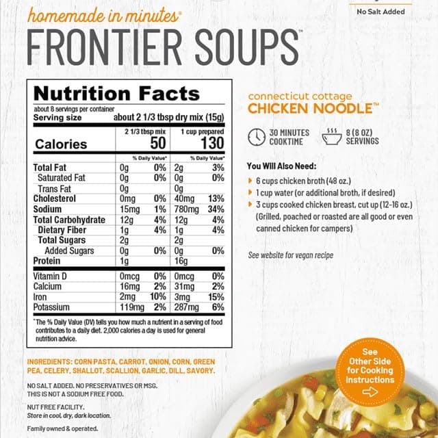 Frontier Soups Homemade in Minutes Variety Pack: (1) Arizona Enchilada, (1) Connecticut Cottage Chicken Noodle, (1) Mississippi Delta Tomato Basil, and (1) South of the Border Tortilla (4 Bags Total)
