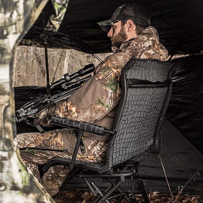 Hawk Stealth Spin Chair - Silent, Comfortable, Swiveling, Portable Chair for Camping, Hunting, Fishing, Backpacking, and More (Bone Collector Edition) , Black
