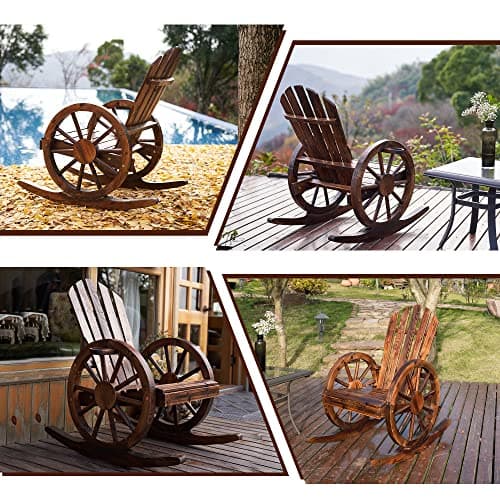 Spurgehom Outdoor Wooden Rocking Chair, Yard Glider Rocking Chairs Patio Decor Wood Rocker with Slatted Design, Adirondack Rocking Chair for Porch Lawn Garden Balcony Poolside, Brown(2PC)