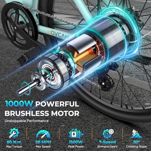 Movcan V80 Electric Bike, 1000W Motor 28MPH 26'' City Cruiser Ebike for Adults, 48V 13Ah Removable Battery Up to 70 Miles, 7-Speed Dual Disc Brake, Mountain E-Bike for Commuting