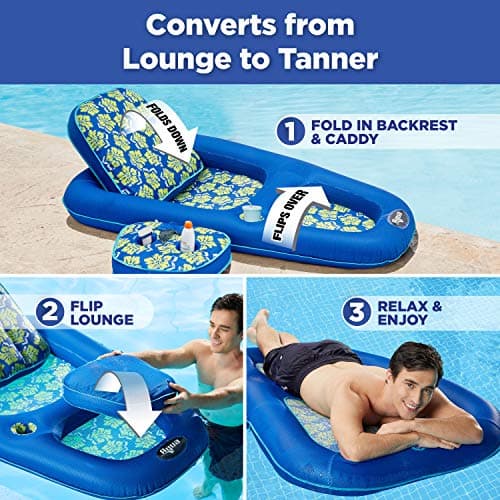 Aqua Campania Ultimate 2-in-1 Pool Float Lounge – Extra Large – Inflatable Pool Floats for Adults with Adjustable Backrest & Cupholder Caddy