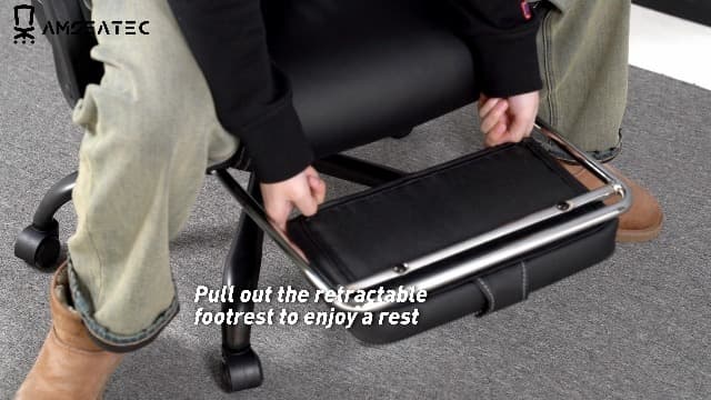 amseatec Office Chair, Big and Tall Office Chair with Foot Rest Ergonomic Chair for Home Desk, Reclining High Back Leather Chairs with Lumbar Support(Black)