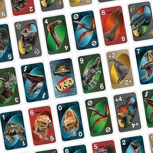 Mattel Games UNO Jurassic World Rebirth Card Game in a Collectible Tin for Kids, Adults & Family with Special Rule & Images Inspired by the Movie