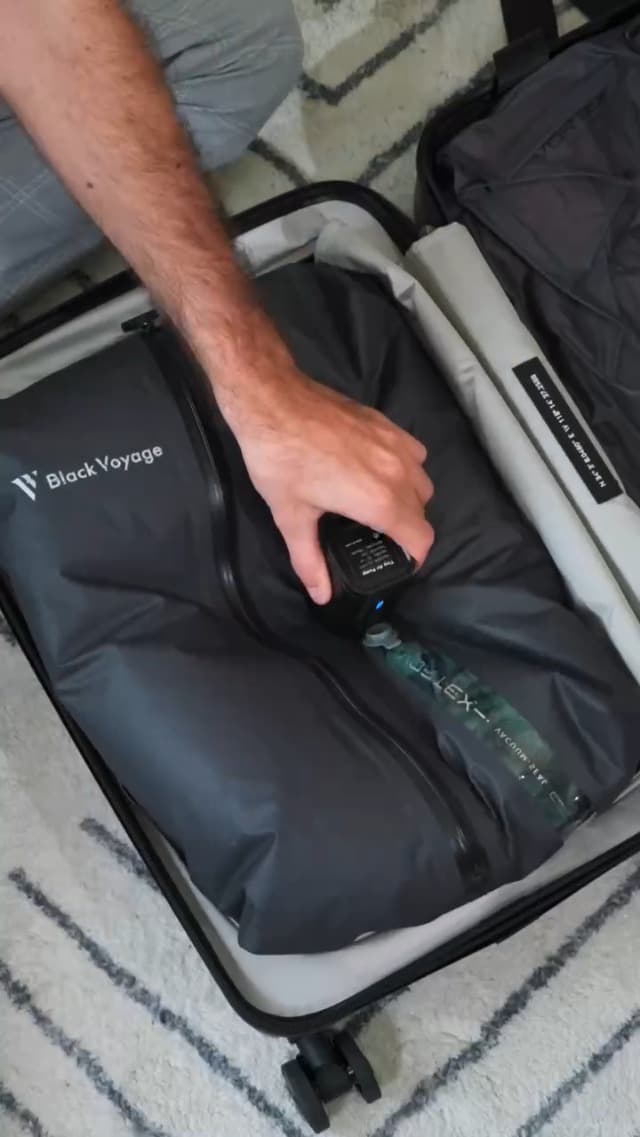 Black Voyage Reusable Vacuum Compression Travel Bag for Carry-On Suitcase and Backpack, Recycled IP67 Waterproof Space Saver Vacpack (2-Pack, 18L - Pump Included)